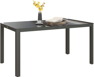 OUTSUNNY Outdoor Dining Table for 6 with Glass Top, Aluminium Frame