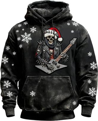 Generic Christmas Hoodie for Men, Horror Christmas Jumper with Hood and Pockets Skull Printed Ugly Xmas Jumper Sweaters Adults Novelty Long Sleeve Hooded Neck