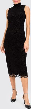 Twin-Set Off-the-Shoulder High-Neck Lace Midi Sheath Dress