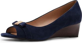 Cole Haan Go-to Malta Peep Toe Bow High Womens Heels Midnight Moon Suede/Raven : 10.5 B - Medium, Leather