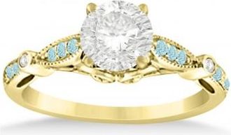 Allurez Marquise & Dot Aquamarine Vintage Engagement Ring 14k Yellow Gold 0.13ct