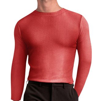 Generic Mens Turtleneck T Shirt Male Solid Knitted Tee Blouse High Collar Long Sleeve Tops Soft Breathable Base Layer Undershirts, Orange, L