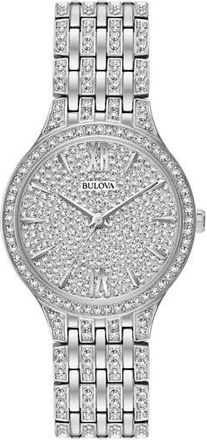 Bulova Crystal Quartz Bracelet Watch, 32mm x 8mm in Silver at Nordstrom Rack