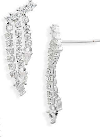 Nordstrom Rack Cubic Zirconia Dangle Crawler Earrings in Clear- Silver at Nordstrom Rack