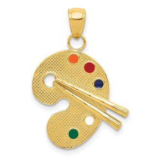 Diamond2Deal 14k Yellow Gold Enameled Artist Palette Pendant