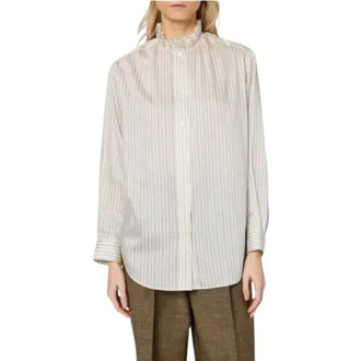 Paul Smith Overhemden, Dames, Beige, 2Xs, Gestreept overhemd met rucheskraag