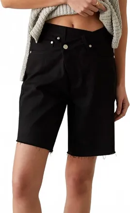 Crescent Leeor Asymmetrical Button Front Shorts In Black
