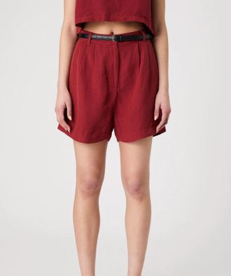 French Connection Birdie Linen Walking Shorts In Brick Red