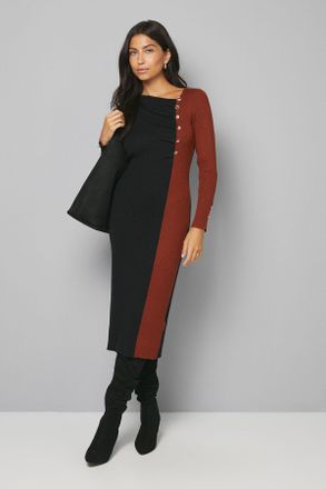 Wallis Womens Colour Block Asymmetric Knitted Dress - Black Viscose - Size X-Large