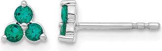 Diamond2Deal 14k White Gold 3-stone Created Emerald Triangle Stud Earrings