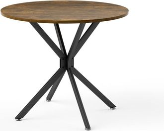 Urban Meuble Mesa de comedor redonda con acabado efecto madera y patas cruzadas