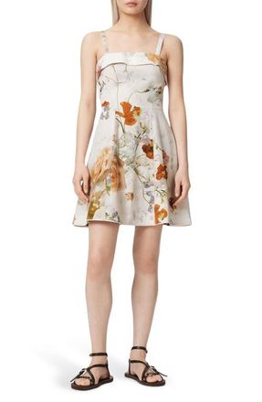 AllSaints Char Floral Print Minidress in Haze White at Nordstrom, Size 12 Us