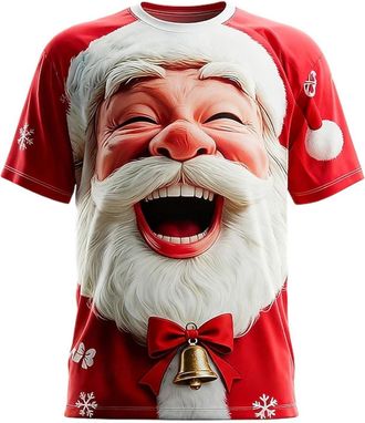 Generic Men Christmas T-Shirts Winter Xmas Tunic Tops Classic Santa Claus Meme Expression Pullover Tshirt Breathable Cartoon Printed Round Neck Streetwear(X01