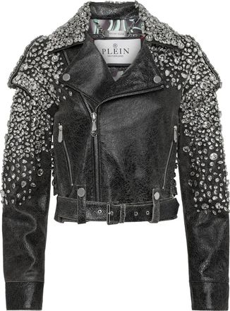 Philipp Plein Giacca crop in pelle - Nero