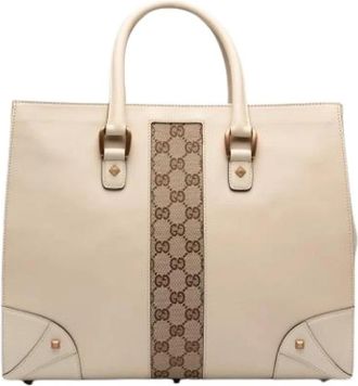 Gucci Pre-owned Canvas Tote Bag - Dames - Vintage Shopper - Beige - ONE Size - Leer - Vintage