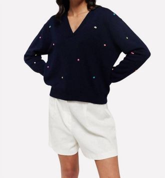 Brodie Little Pom Millie V-Neck Jumper In Navy