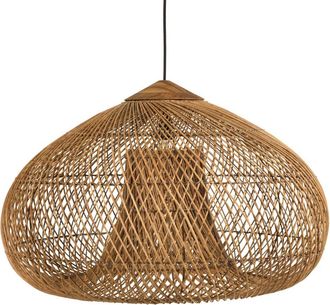 Macabane L&aacute;mpara colgante de rat&aacute;n de color natural y madera de teca reciclada
