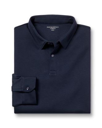 CHARLES TYRWHITT Long Sleeve Performance Smart Jersey Cotton Polo - Navy Size Small by Charles Tyrwhitt