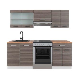 Vicco Mueble De Cocina R-line, Precioso Gris/blanco, 200 Cm, Et Roble