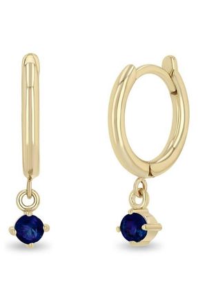 Zo&euml; Chicco Blue Sapphire Drop Huggie Hoop Earrings in Yellow Gold at Nordstrom