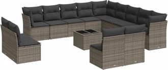 vidaXL Set De Sof&aacute;s De Jard&iacute;n 14 Pzas Con Cojines Rat&aacute;n Sint&eacute;tico Gris Vidaxl