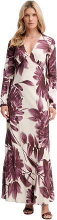 Twinset Bloemenprint Maxi Jurk met V-hals - Dames - Maxi kleedjes - Veelkleurig - S - Leer - Kleedjes