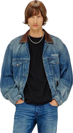 Diesel Denim trucker jacket with contrast leather trims - Denim Jackets - Unisex - Blue