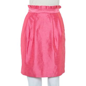 Alice & Olivia Alice + Olivia Pink Synthetic Paper Bag Waist Detail Mini Skirt