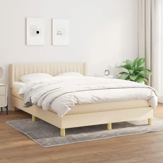 vidaXL Cama Box Spring Con Colch&oacute;n Tela Color Crema 140x200 Cm Vidaxl
