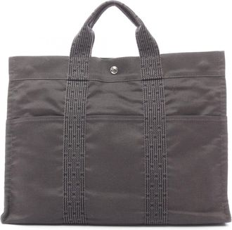 Herm&egrave;s Gray Canvas Handbag Tote Bag (Pre-Owned)