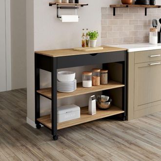 IDMarket Idmarket - Aparador de cocina con encimera negra y bandejas de haya