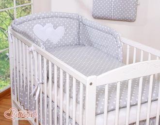 OEM Juego De Ropa De Cama De 3 Piezas 135x100 - Corazones, Lunares Blancos Sobre Fondo Gris