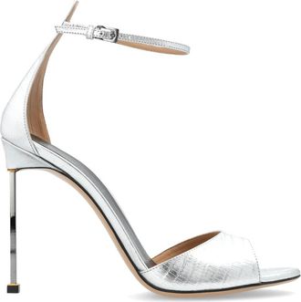 Tom Ford Gelamineerde Tejus Spire sandaal met print en enkelband - Dames - Sandalen met hakken - Grijs - 37 EU - Leer - Schoenen