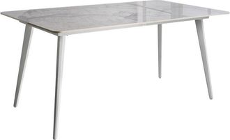 Beliani Garden Dining Table White and White Marble Sintered Stone Top Iron Frame UV Water Rust Resistant Outdoor Indoor Dining Room Patio Modern Style RODALLO