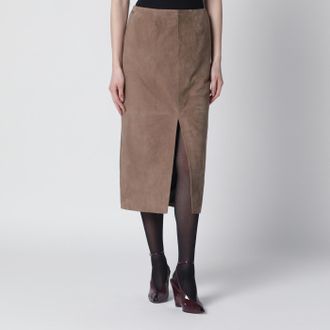 Rotate Brown Suede Pencil Skirt