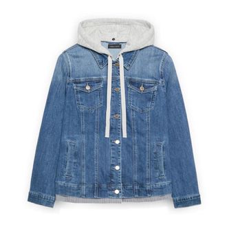 Fiorella Rubino Denim Jacket met Afneembare Sweatshirt Capuchon - Dames - Spijkerjassen - Blauw - XL - Denim - Jassen