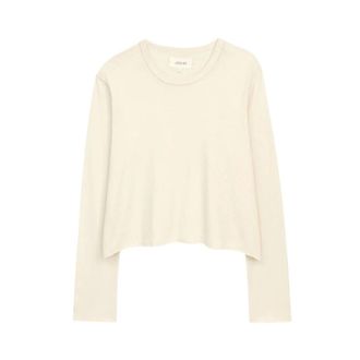 The Great. Crop Long Sleeve Tee - Dames - Longsleeves - Beige - S - Katoen - Tops