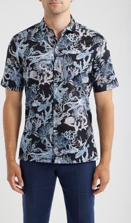 Tori Richard Octopuss Notched Collar Cotton Lawn Shirt in Black at Nordstrom, Size Xx-Large
