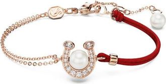 Swarovski Symbolica Swarovski Faux Pearl Horseshoe Bracelet in Rose Gold at Nordstrom, Size Medium