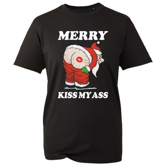 Generic Merry Kiss My Ass T-Shirt, Funny Santa Rude Joke Xmas 2025 Tee, Naughty Christmas Party Outfit Gift Top UK (Black, XL)