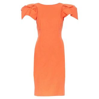 Dsquared2 red orange ruche drape dart puff sleeve big shoulders dress IT44 L