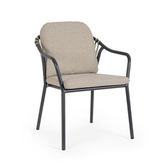 Konte Design Conjunto de 4 sillas de jard&iacute;n con cojines beige y respaldo de cuerda