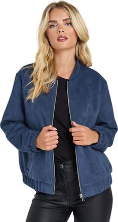 M&Co Petites Petite Navy Faux Suede Bomber Jacket - Womens