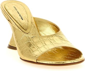 Dries Van Noten Laminated Leather Curved Wedge Mule - Gold