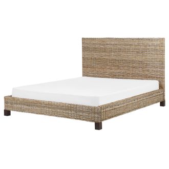 Beliani Beliani - Cama Con Somier De Rat&aacute;n Natural Madera Oscura 160 X 200 Cm Caoba Panel Salbris