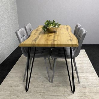 Kosy Koala Wooden Dining Table and 4 Grey Velvet Chairs - Stylish Dining Room Furniture