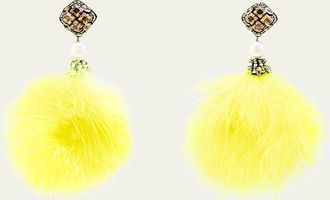 Ranjana Khan Feather Pom Pom Earrings
