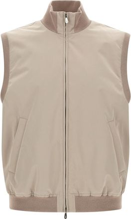 Brunello Cucinelli Beige Solid Mock Collar Jacket