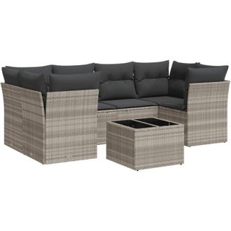 vidaXL Set De Sof&aacute;s De Jard&iacute;n 7 Pzas Con Cojines Rat&aacute;n Pe Gris Claro Vidaxl