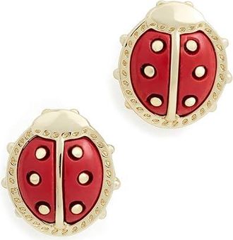 Kendra Scott Lady Bug Stud Womens Earrings Earring Gold Red Vermillion Magnesite, Brass